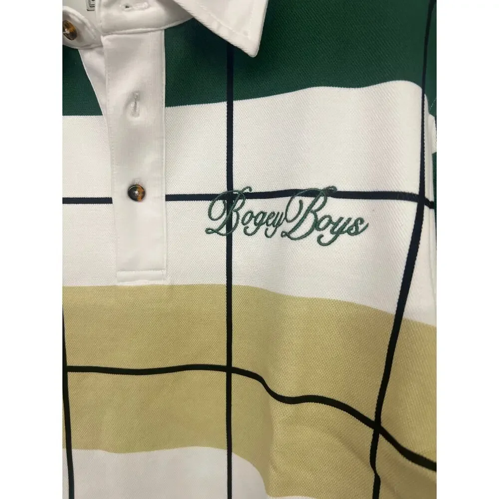 Bogey Boys Sz SM Green Yellow White Long Sleeve Offset Check Polo Shirt